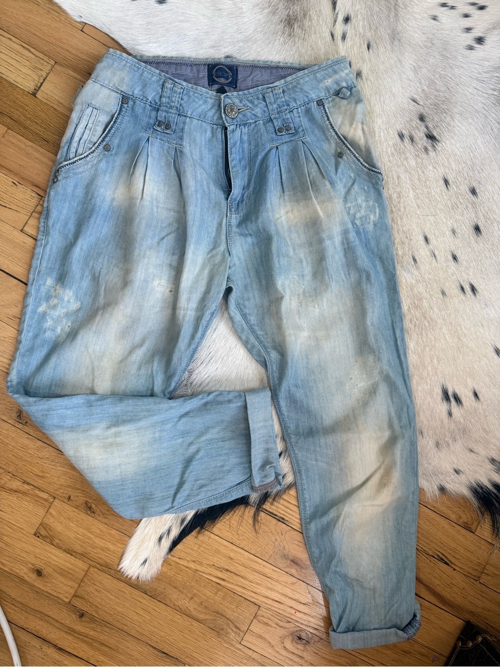 Turkish Lightweight soft Denim Tapered pleated Trousers size 34-36
